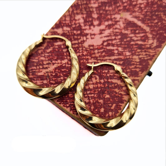 Vintage Gold Creole Twist Hoop Earrings - 9ct Gold, 25mm