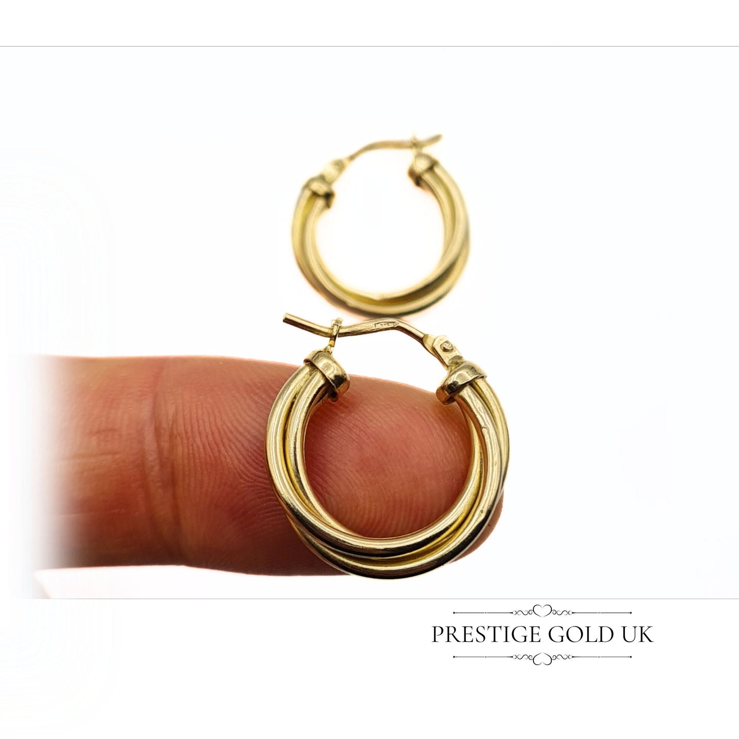 Vintage Triple Twist Hoop Earrings - 9ct Gold, 19mm