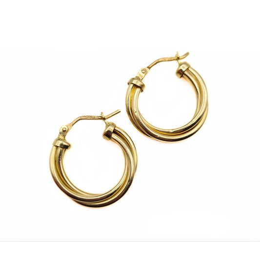 Vintage Triple Twist Hoop Earrings - 9ct Gold, 19mm