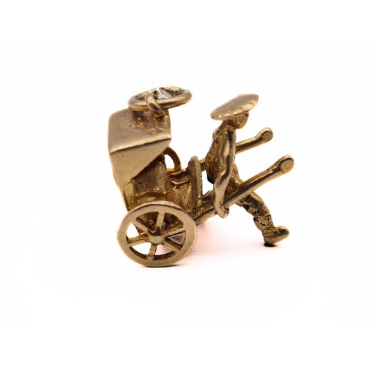 Vintage 9ct Gold Moving Rickshaw Charm