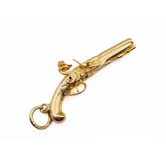 Vintage Gold Pistol Gun Charm With Moving Hammer