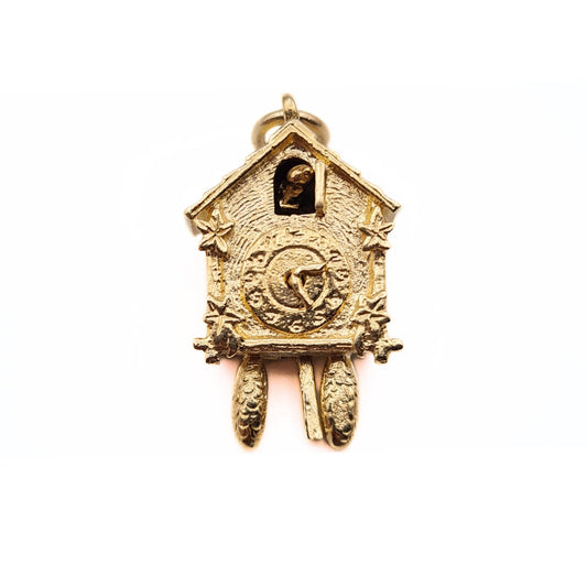 Vintage 9ct Gold Cuckoo Clock Charm - Moving Hands & Cuckoo