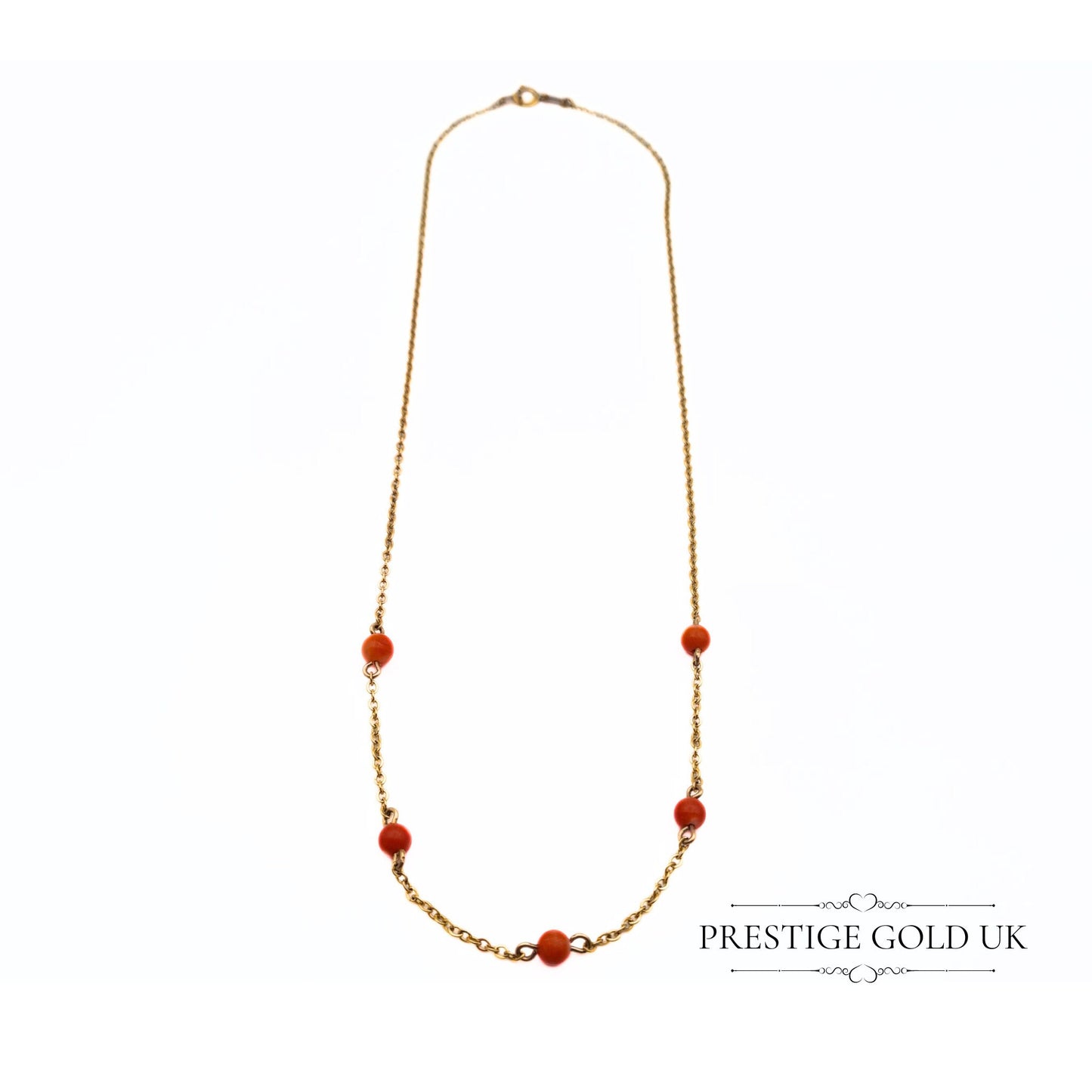 Vintage 9ct Gold Necklace with Coral Beads - 14.5" / 37cm