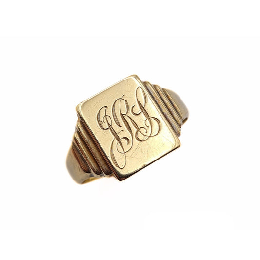 Vintage 1940s 9ct Gold Signet Ring - Engraved 'JRS' - Size UK Q, US 8 1/4, Euro 57.5