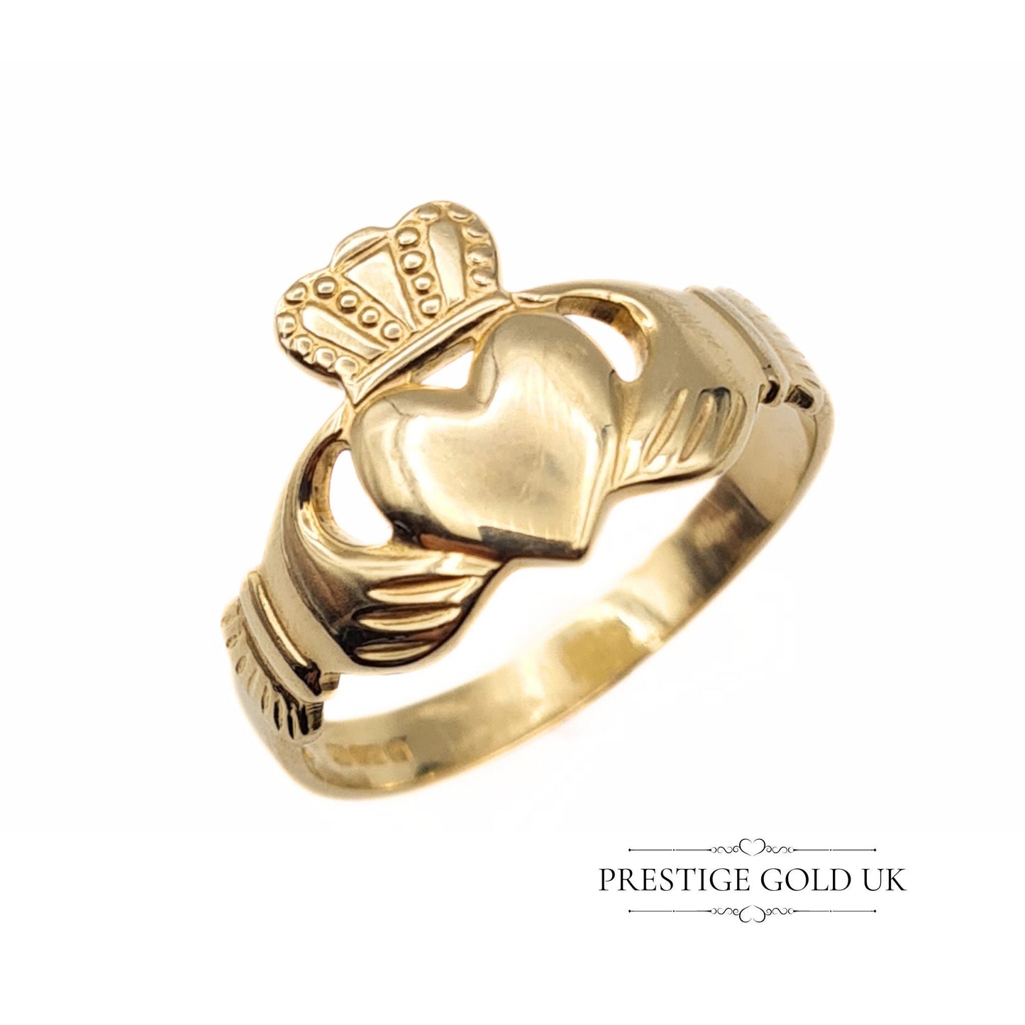 Large 9ct Gold Claddagh Ring - Size UK U, US 10, EU 62