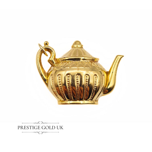 Vintage Gold Tea Pot Charm -  1960s  Gold Teapot Jewellery Pendant -  9ct Gold Fully British Hallmarked