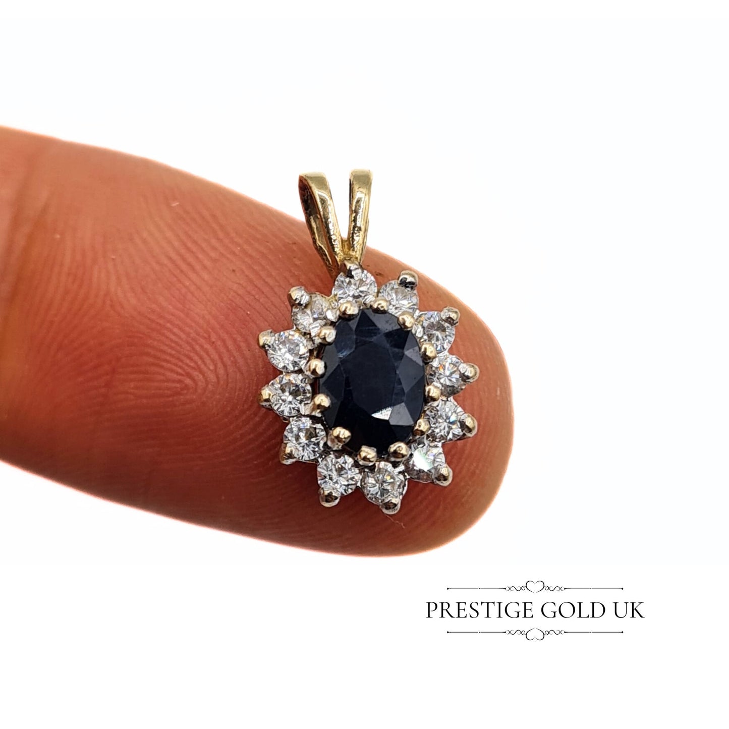 Vintage 9ct Gold Sapphire & Cubic Zirconia Pendant