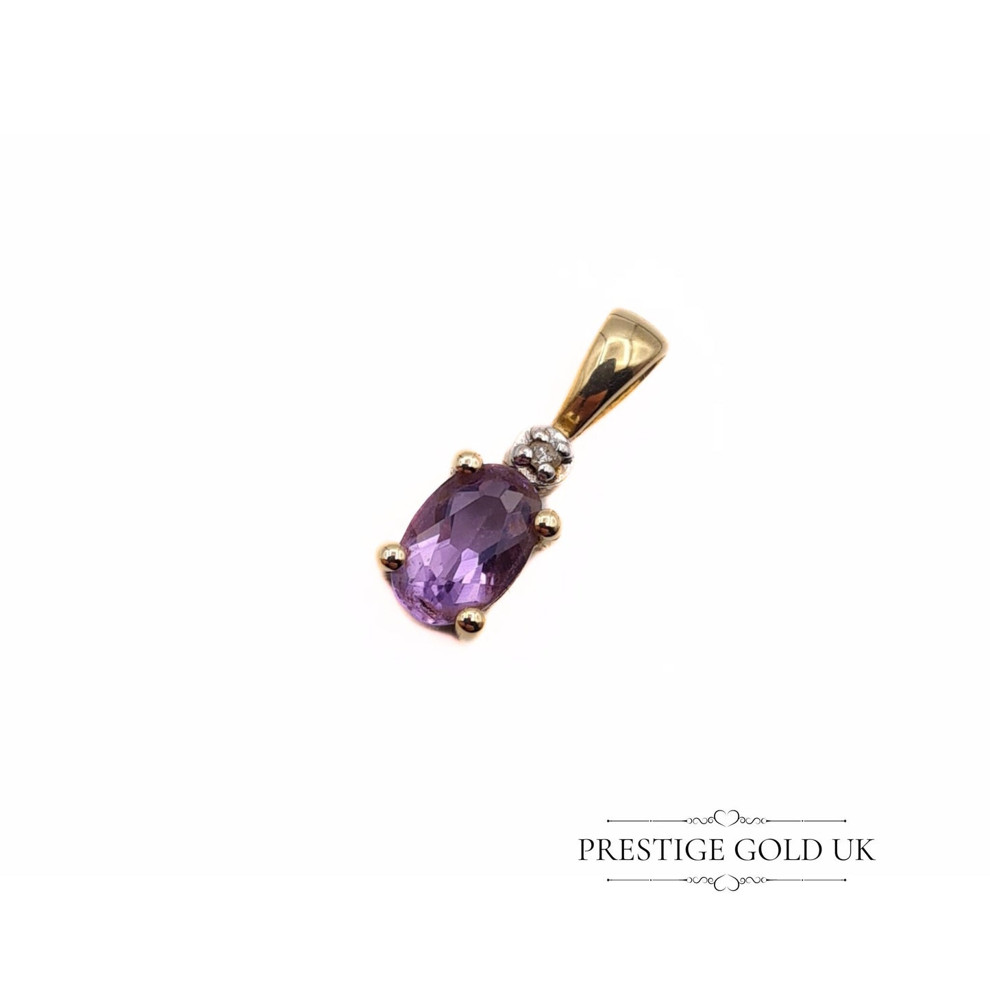 Vintage 9ct Gold Purple Amethyst and Diamond Pendant