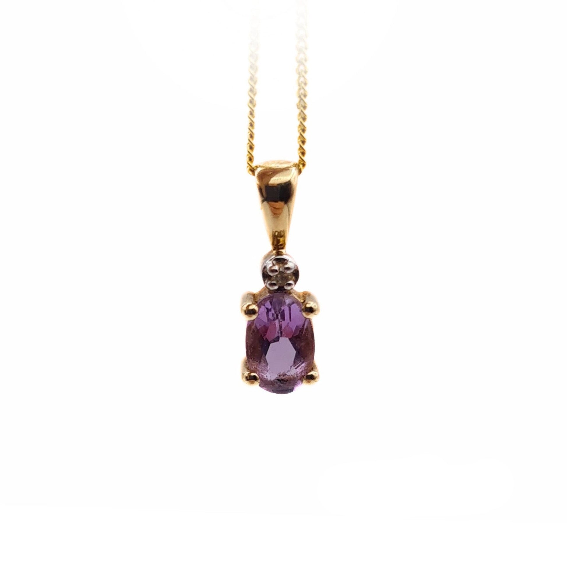 Vintage 9ct Gold Purple Amethyst and Diamond Pendant