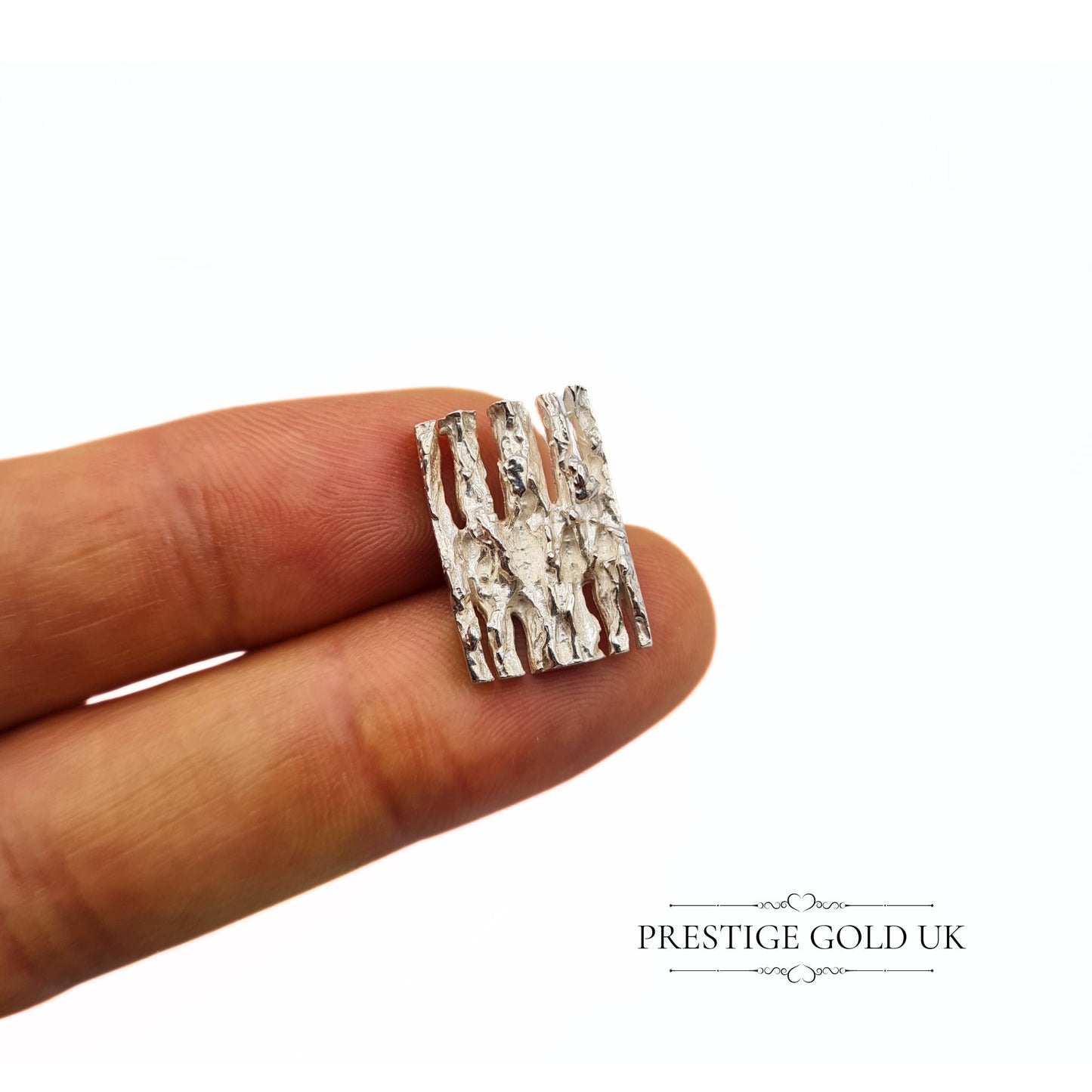 Gents' Solid Sterling Silver Cufflinks - Brutalist / Tree Bark Design