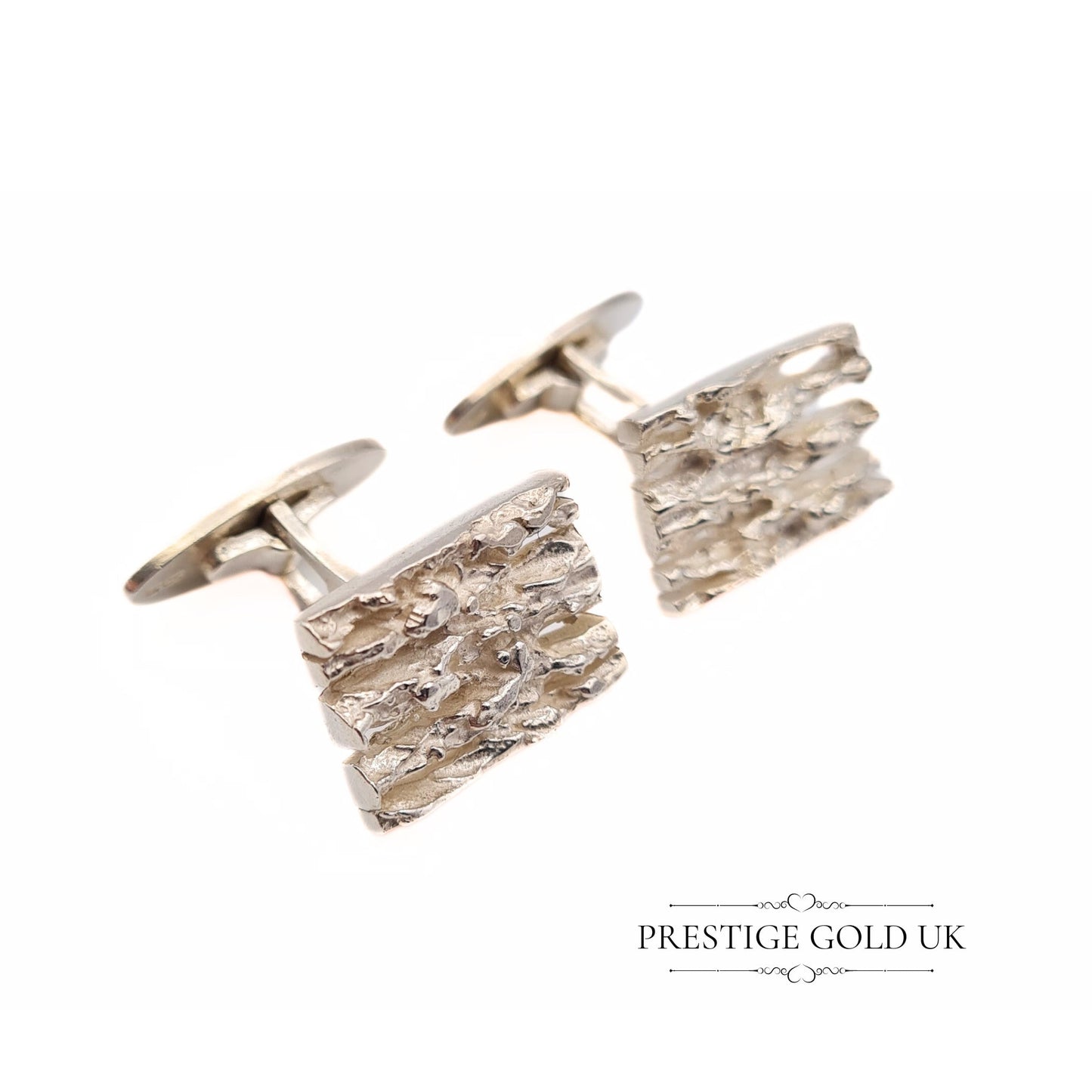 Gents' Solid Sterling Silver Cufflinks - Brutalist / Tree Bark Design