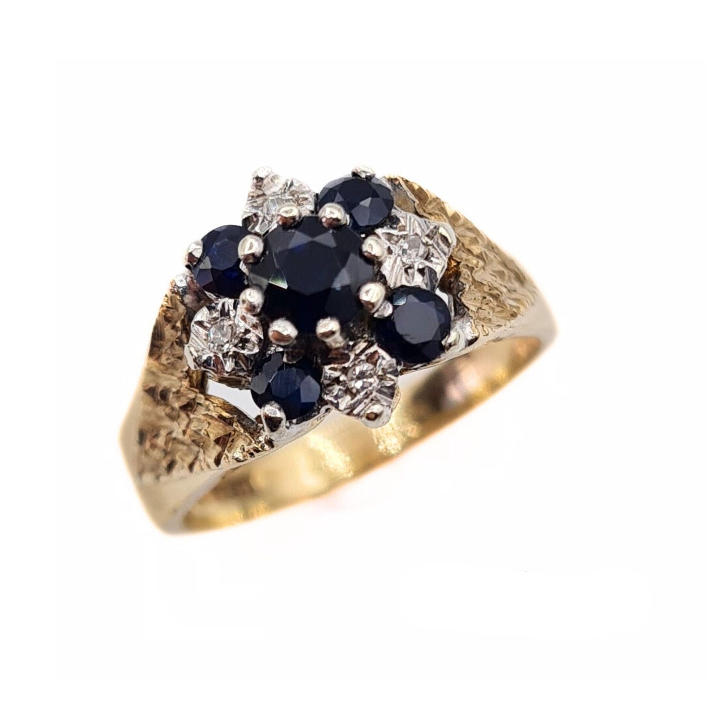 Vintage Diamond Sapphire Cluster Ring in 9ct Gold - Size UK I 1/2, US 4 3/4, Euro 48.5