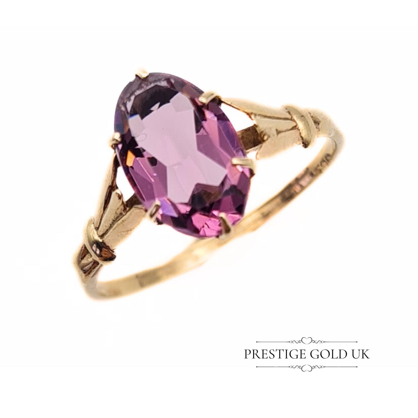 Vintage 9ct Gold Amethyst Ring - Oval Cut - Size UK N 1/2, US 7, Euro 54