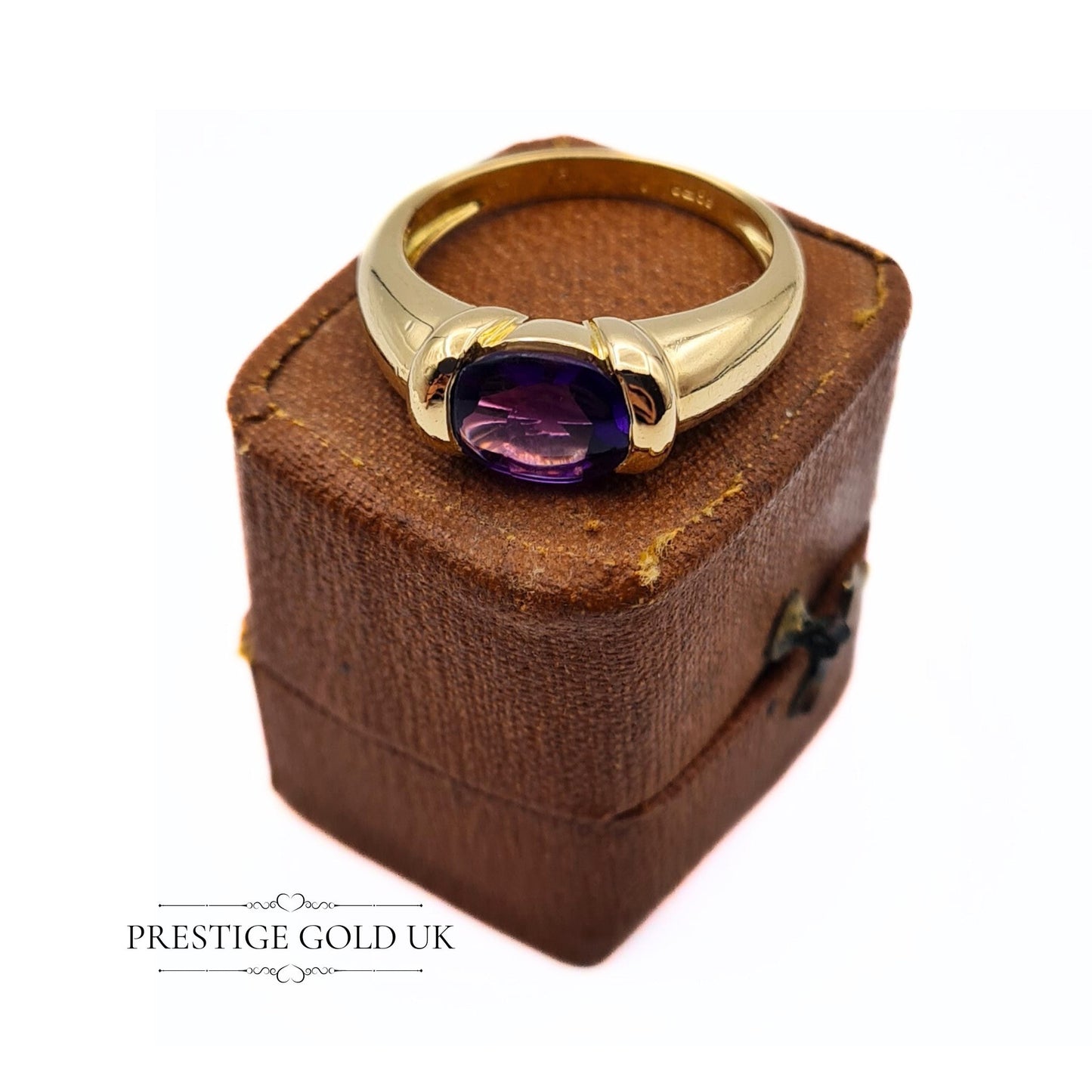 Vintage Amethyst 18ct Gold Ring - Oval Cut - Size UK Q, US 8 1/4, Euro 57.5