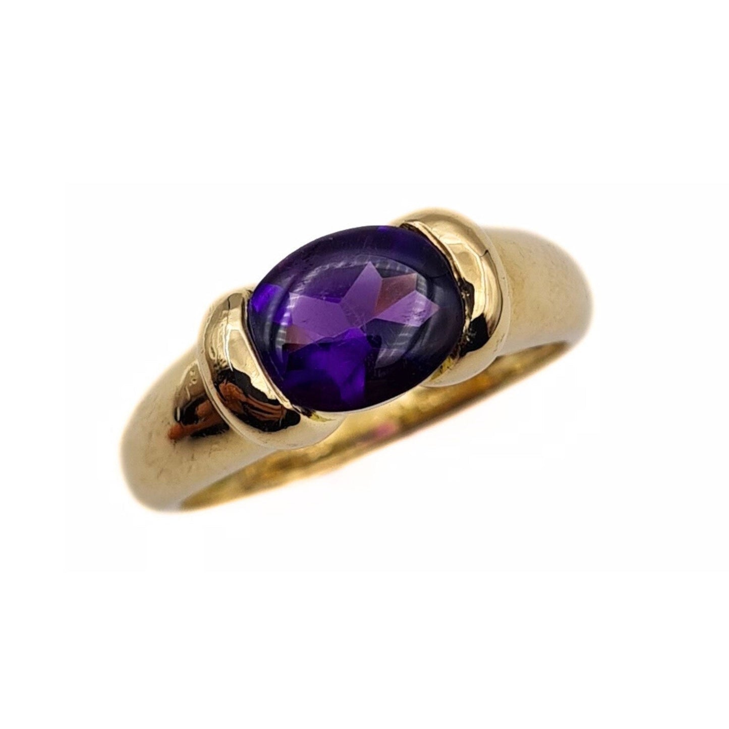 Vintage Amethyst 18ct Gold Ring - Oval Cut - Size UK Q, US 8 1/4, Euro 57.5