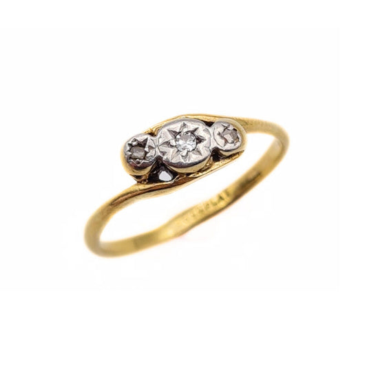 18ct Gold Platinum Vintage Diamond Crossover Ring - Size UK K 1/2, US 5 1/2, Euro 51