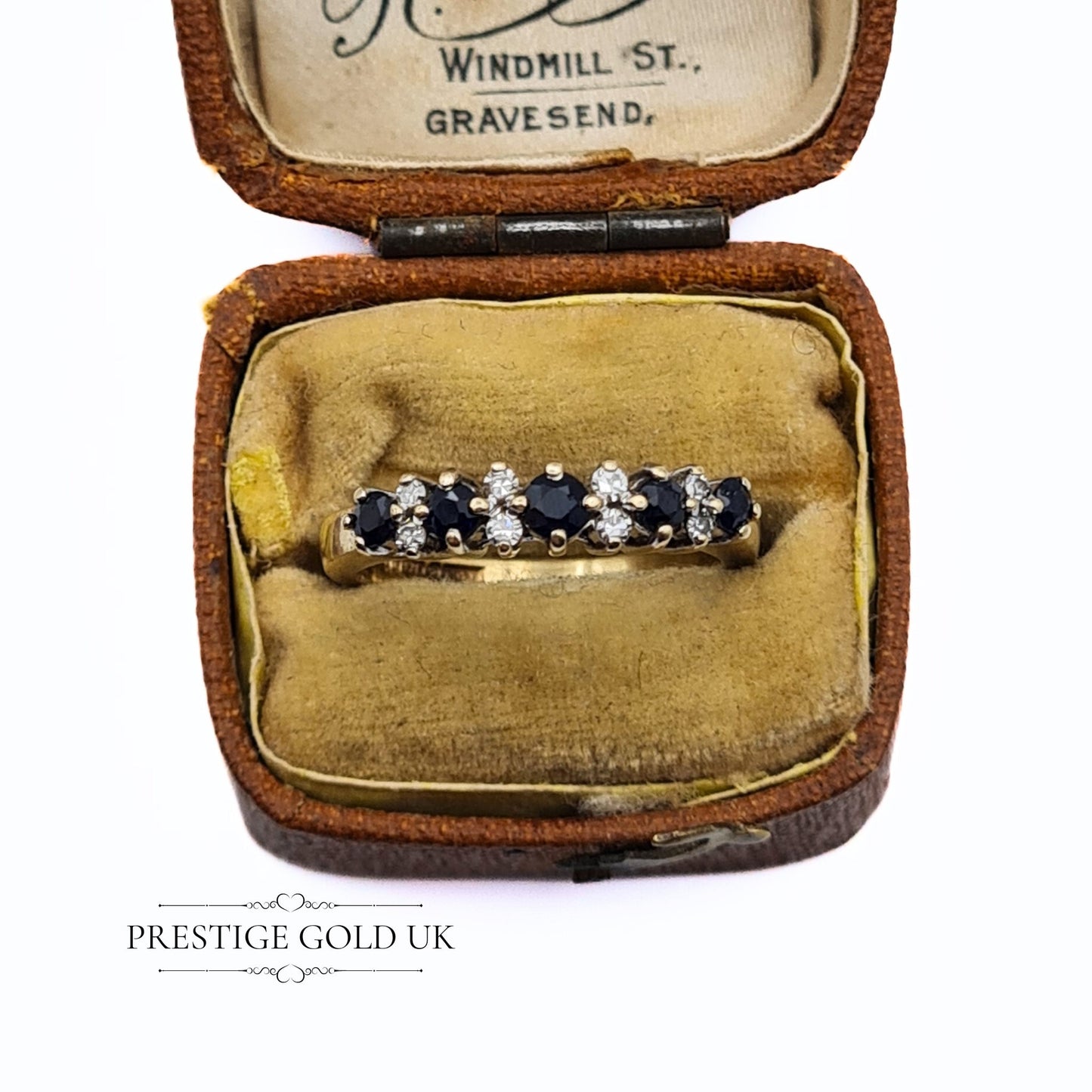 Vintage 9ct Gold Sapphire & Diamond Eternity Ring - Size UK I 1/2, US 4 3/4, Euro 48.5