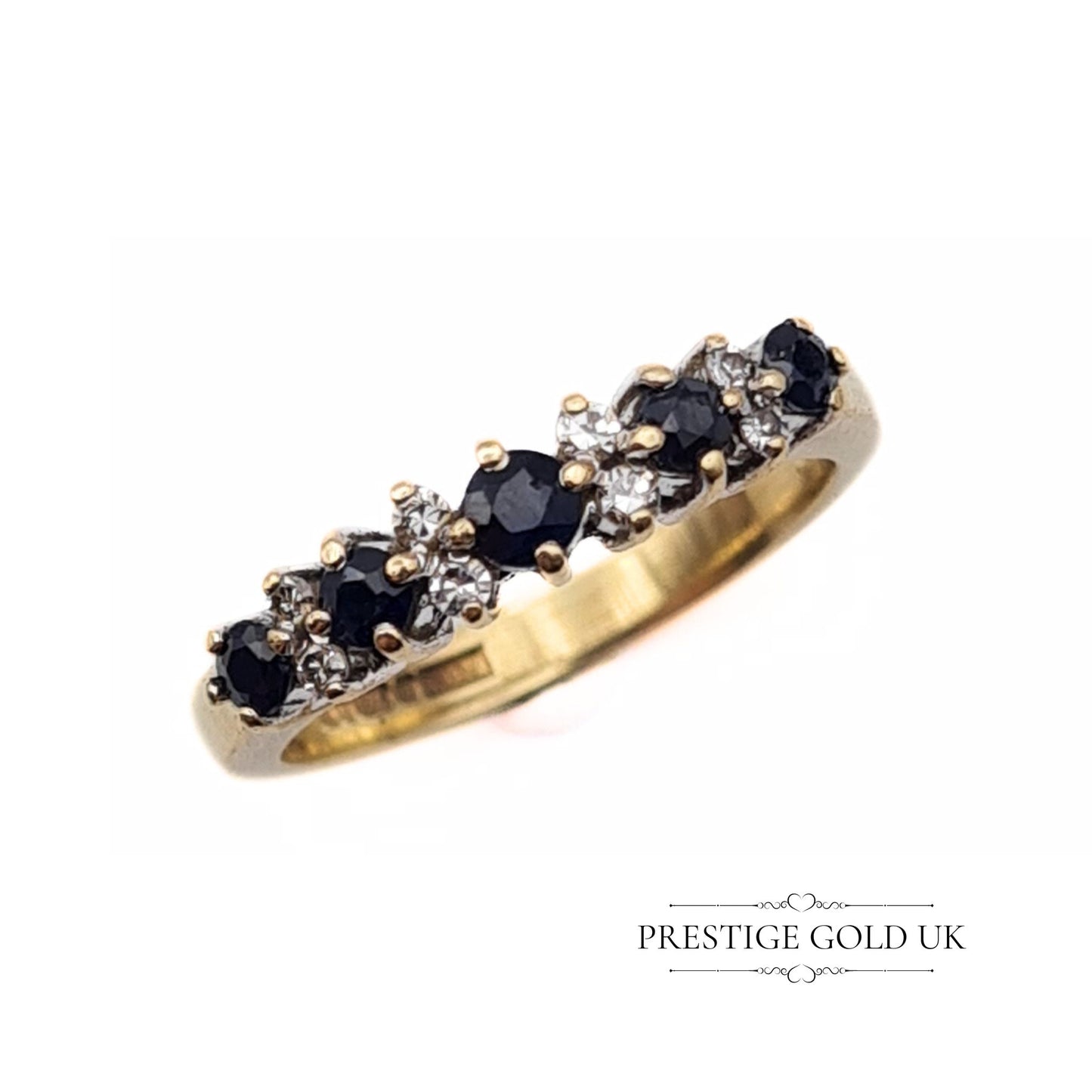 Vintage 9ct Gold Sapphire & Diamond Eternity Ring - Size UK I 1/2, US 4 3/4, Euro 48.5