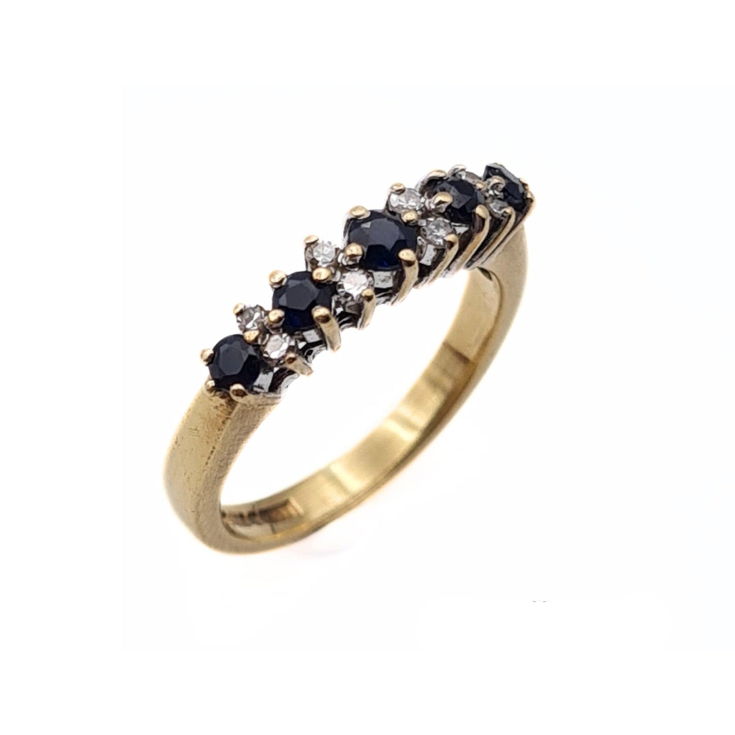 Vintage 9ct Gold Sapphire & Diamond Eternity Ring - Size UK I 1/2, US 4 3/4, Euro 48.5