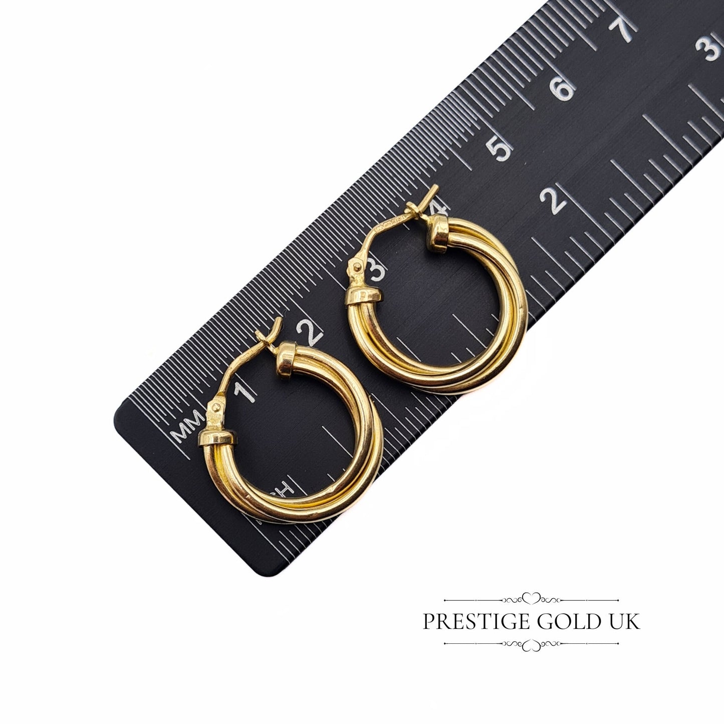 Vintage Triple Twist Hoop Earrings - 9ct Gold, 19mm