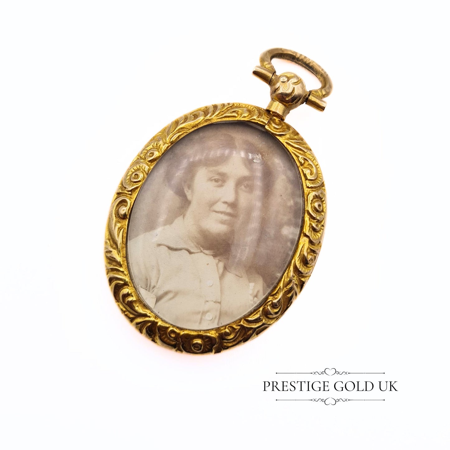 9ct Gold Ornate Double-sided Photo Pendant