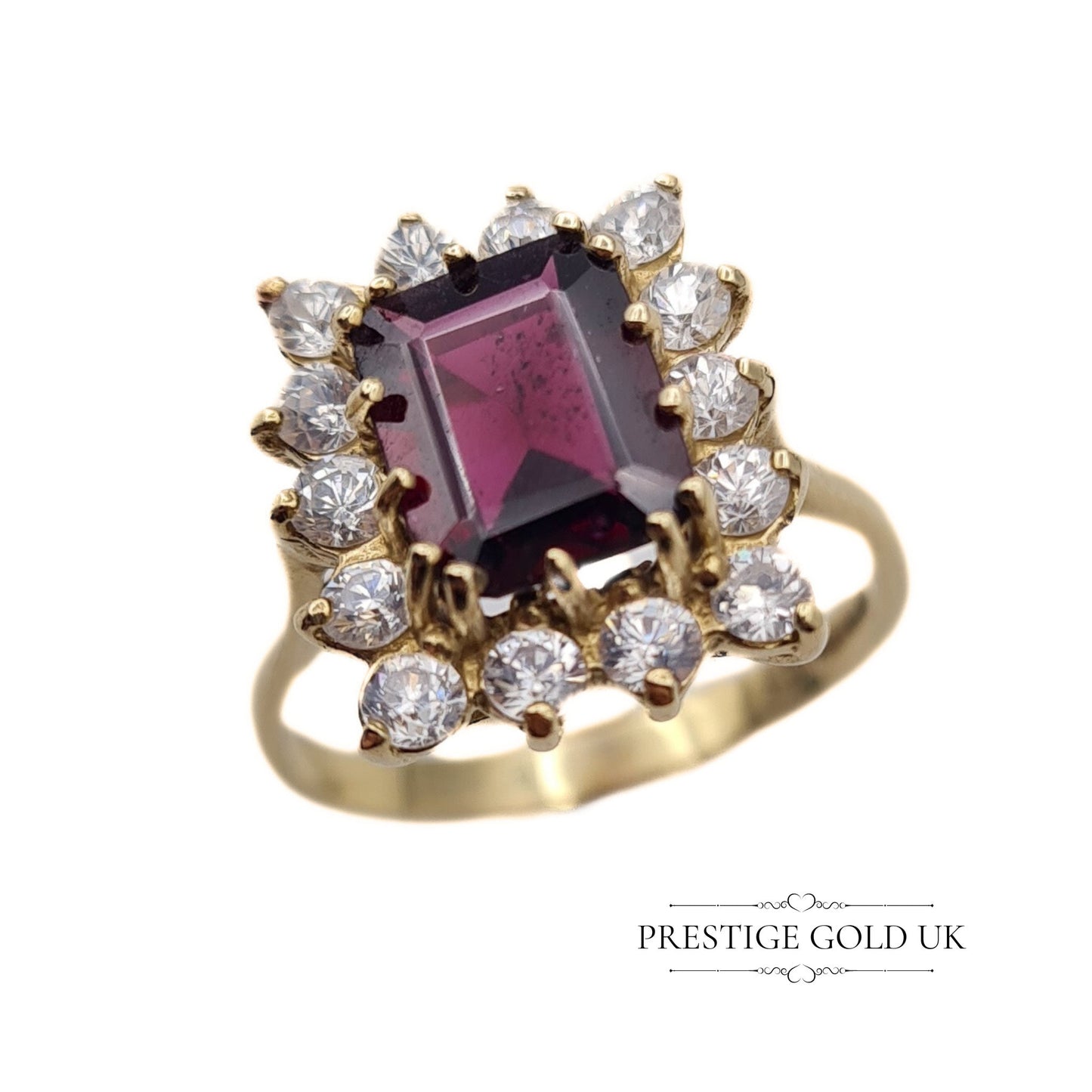 Vintage Gold Garnet and Cubic Zirconia Statement Ring - Size UK O 1/2, US 7 1/2, Euro 55.5