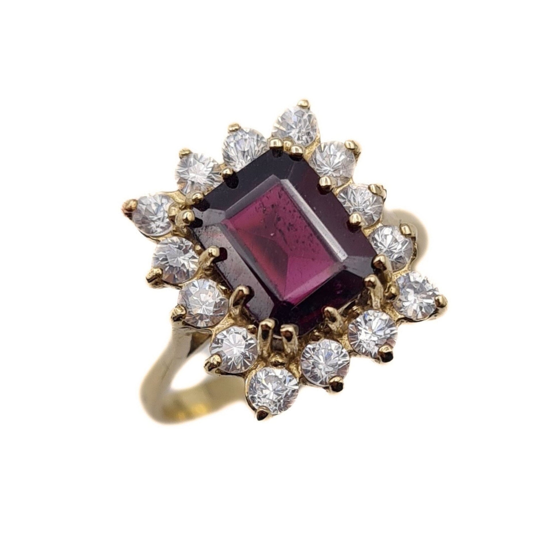 Vintage Gold Garnet and Cubic Zirconia Statement Ring - Size UK O 1/2, US 7 1/2, Euro 55.5