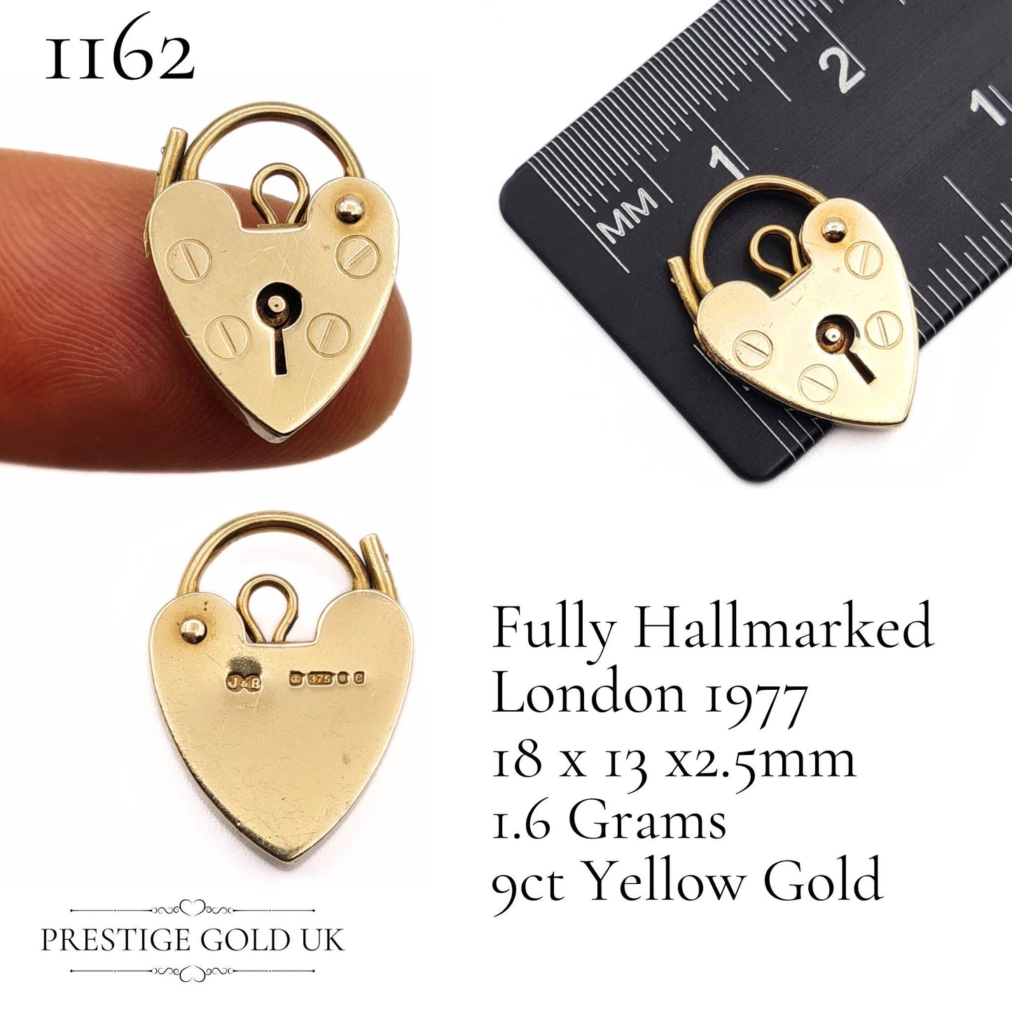 Vintage Small Gold Heart Padlock Pendants 9ct Yellow & Rose Gold - Various