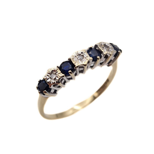 Vintage 9ct Gold Sapphire & Diamond Half Eternity Ring - Size UK L 1/2, US 6, Euro 52