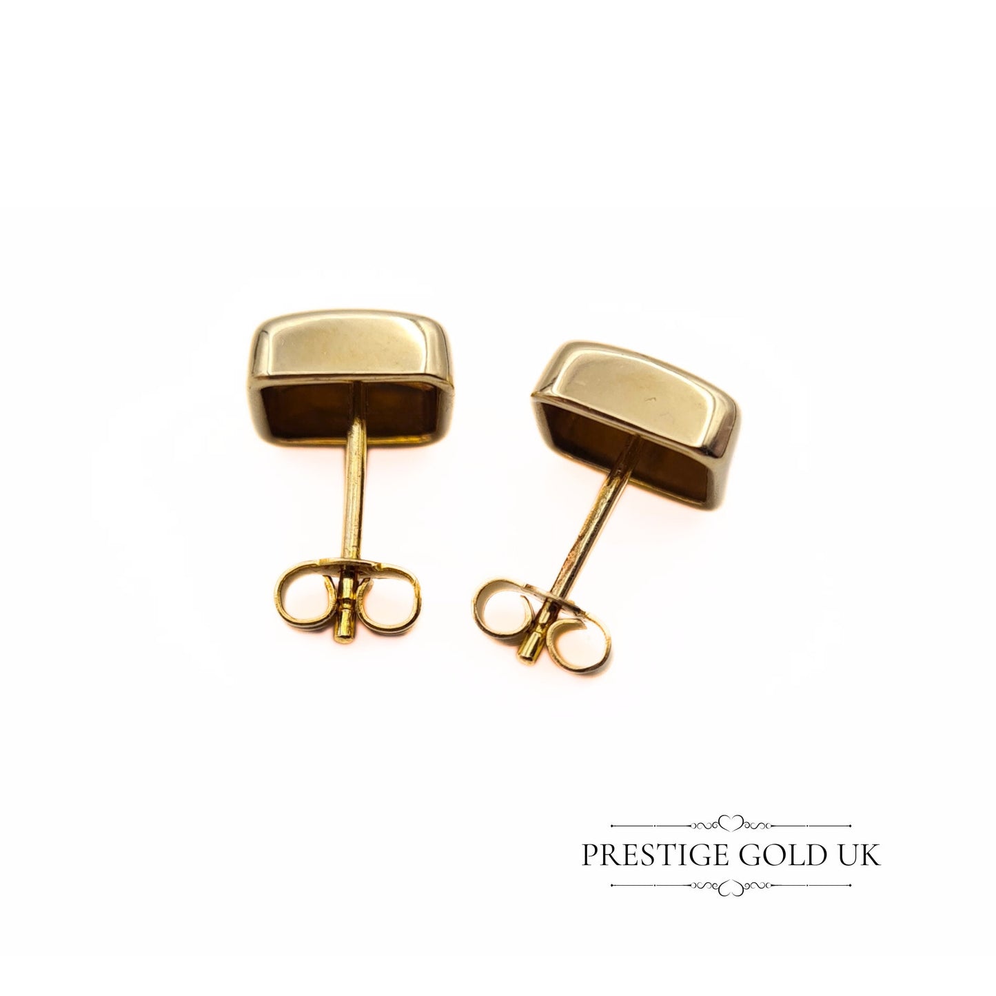 Vintage 9ct Gold Large Square Stud Earrings - 8mm