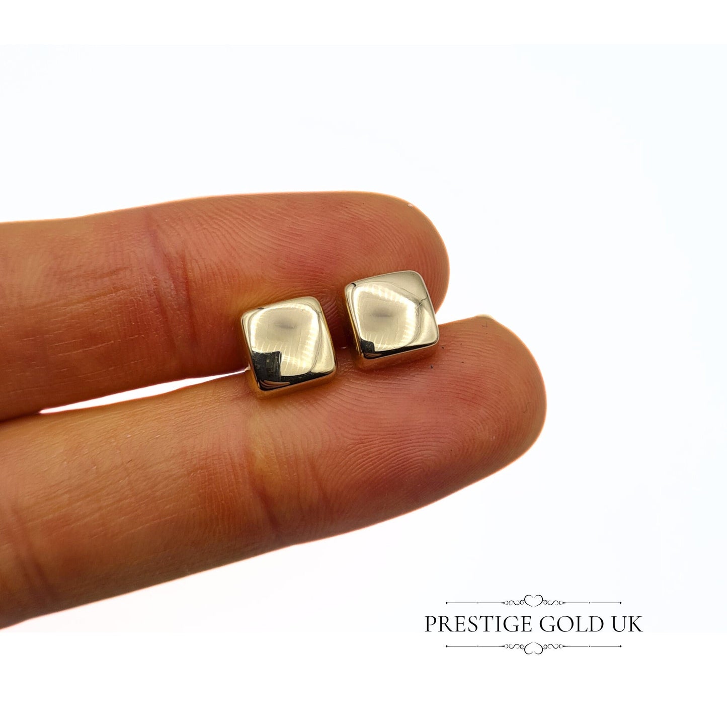 Vintage 9ct Gold Large Square Stud Earrings - 8mm