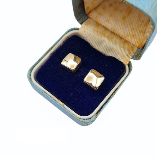 Vintage 9ct Gold Large Square Stud Earrings - 8mm