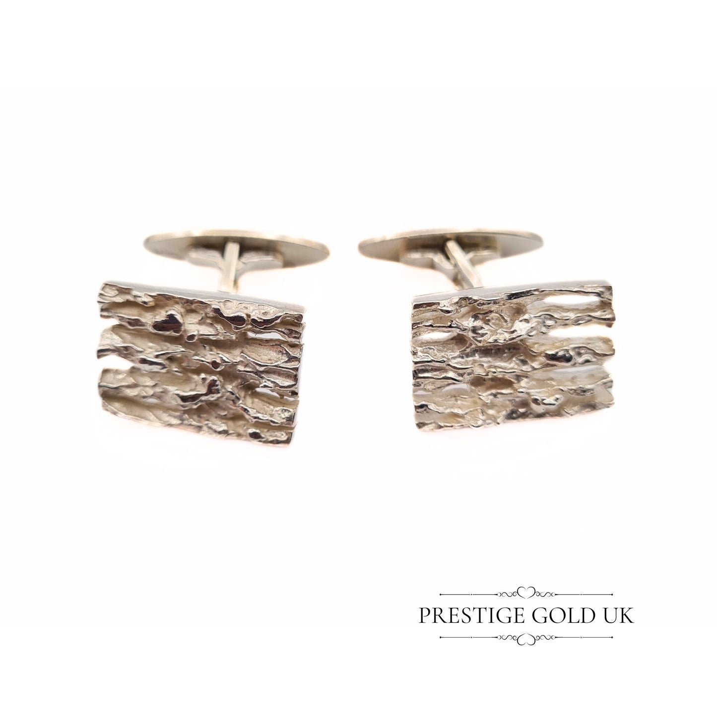 Gents' Solid Sterling Silver Cufflinks - Brutalist / Tree Bark Design