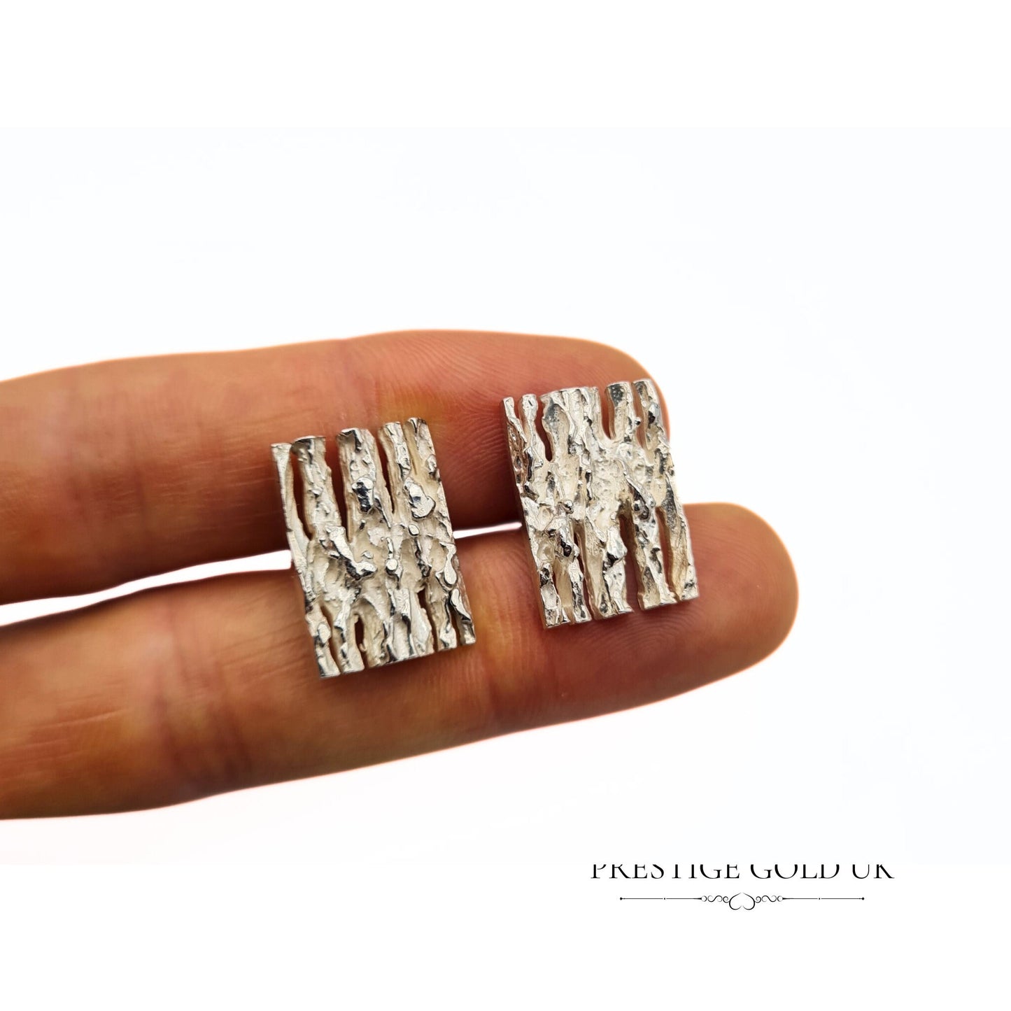 Gents' Solid Sterling Silver Cufflinks - Brutalist / Tree Bark Design