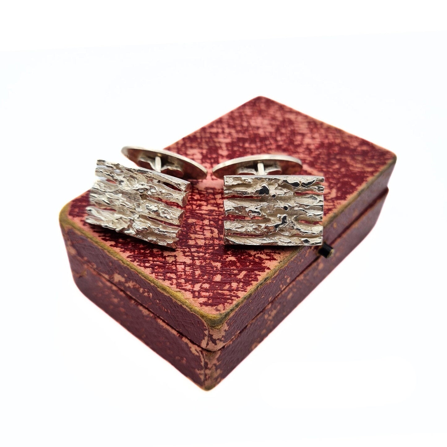 Gents' Solid Sterling Silver Cufflinks - Brutalist / Tree Bark Design