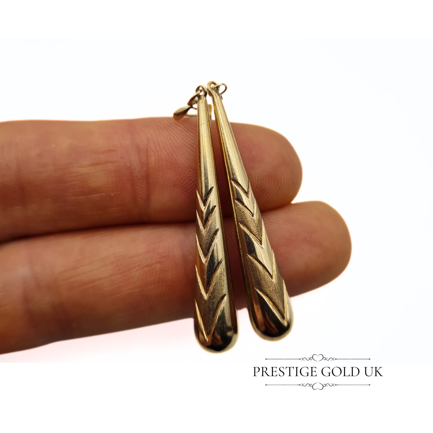 Vintage 9ct Gold Chevron Bomb Drop Earrings