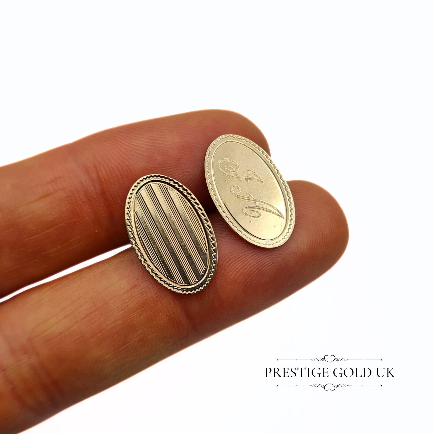 1960s Solid Gold Oval Cufflinks - Engraved 'J.A.'