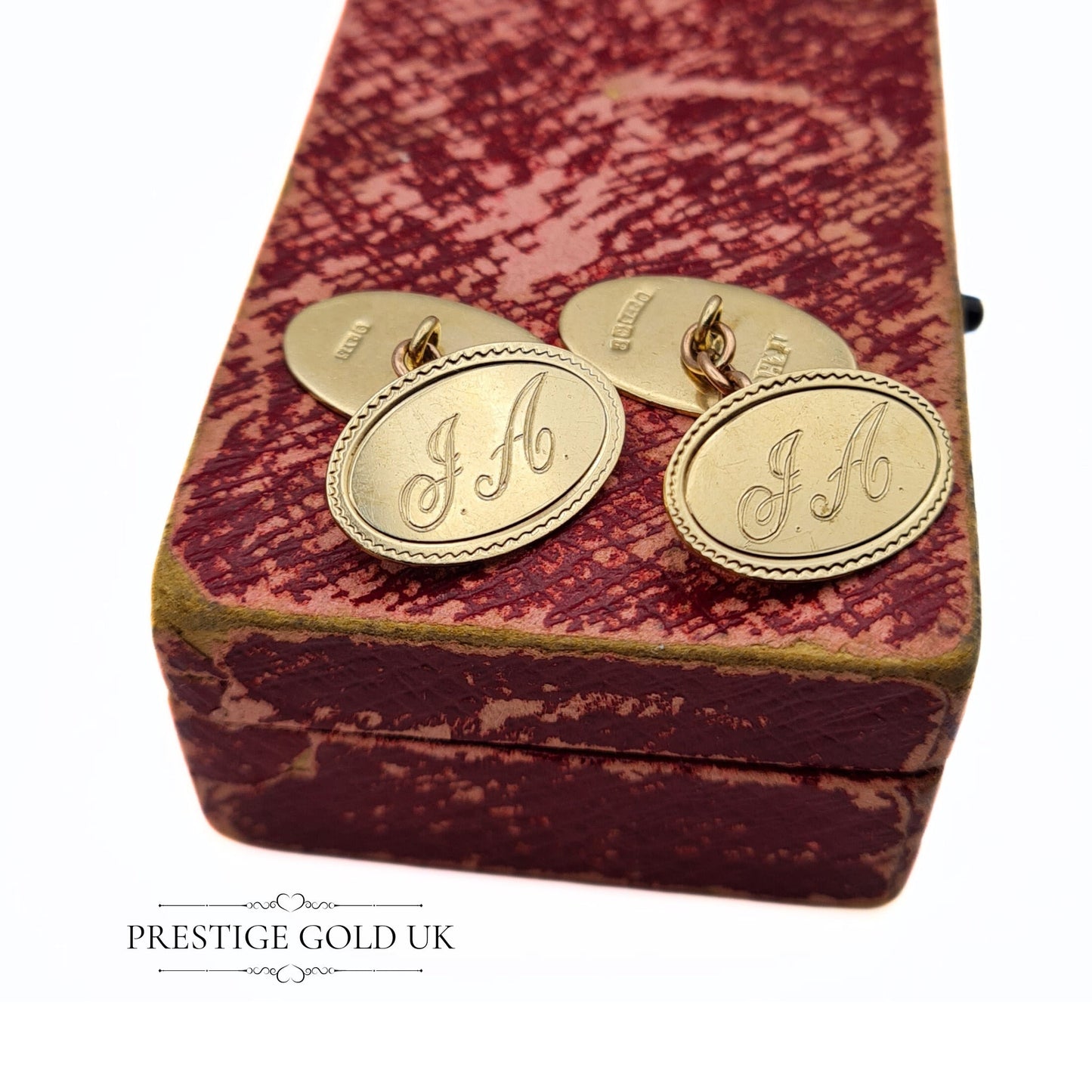 1960s Solid Gold Oval Cufflinks - Engraved 'J.A.'