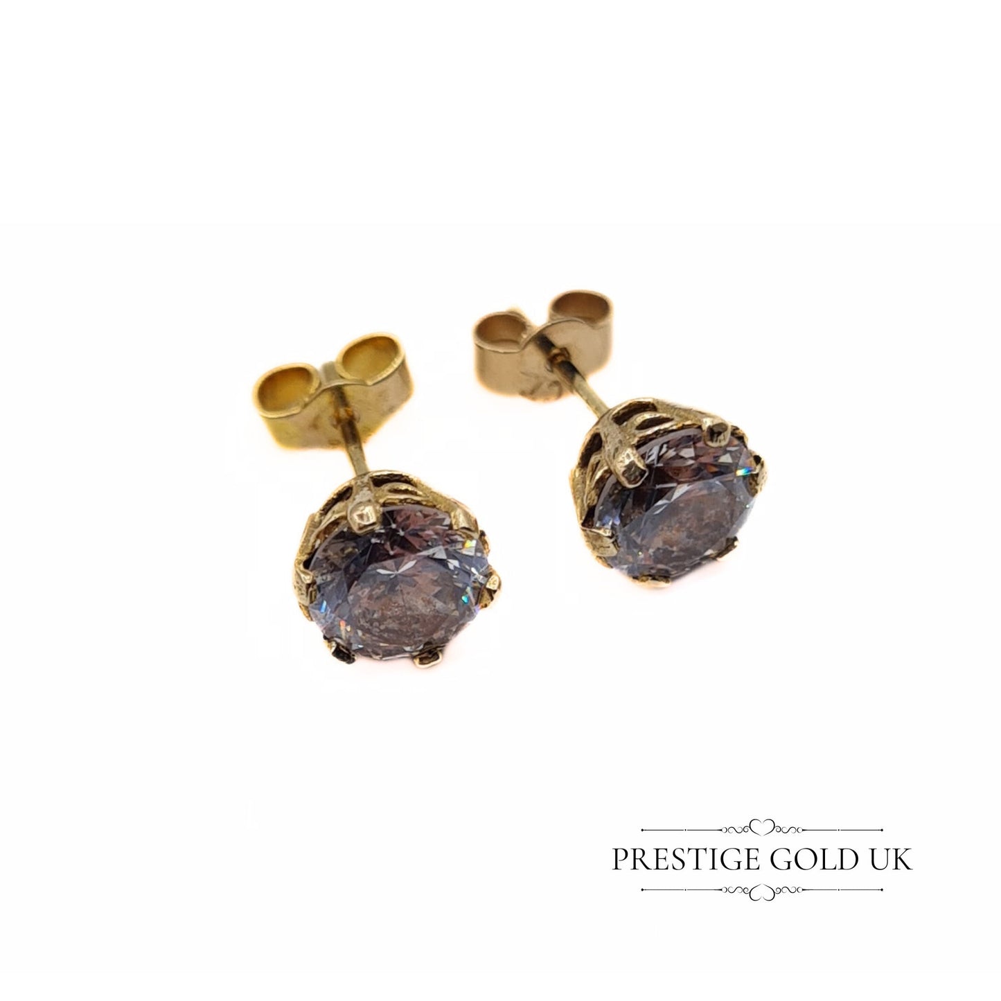 Vintage 9ct Gold Large Cubic Zirconia Stud Earrings