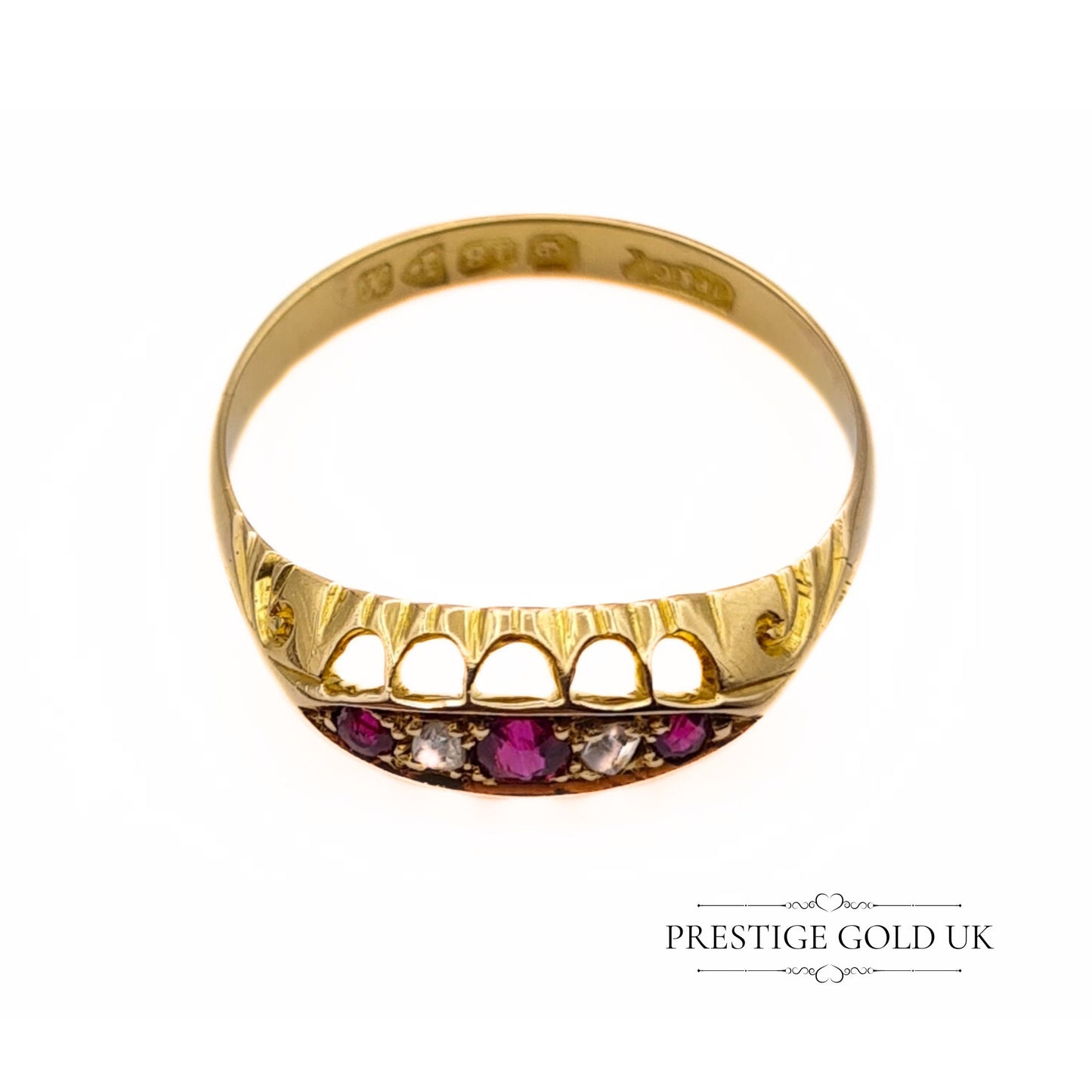 Antique Edwardian 18ct Gold Ruby and Diamond Ring - Size UK P, US 7 3/4, Euro 56