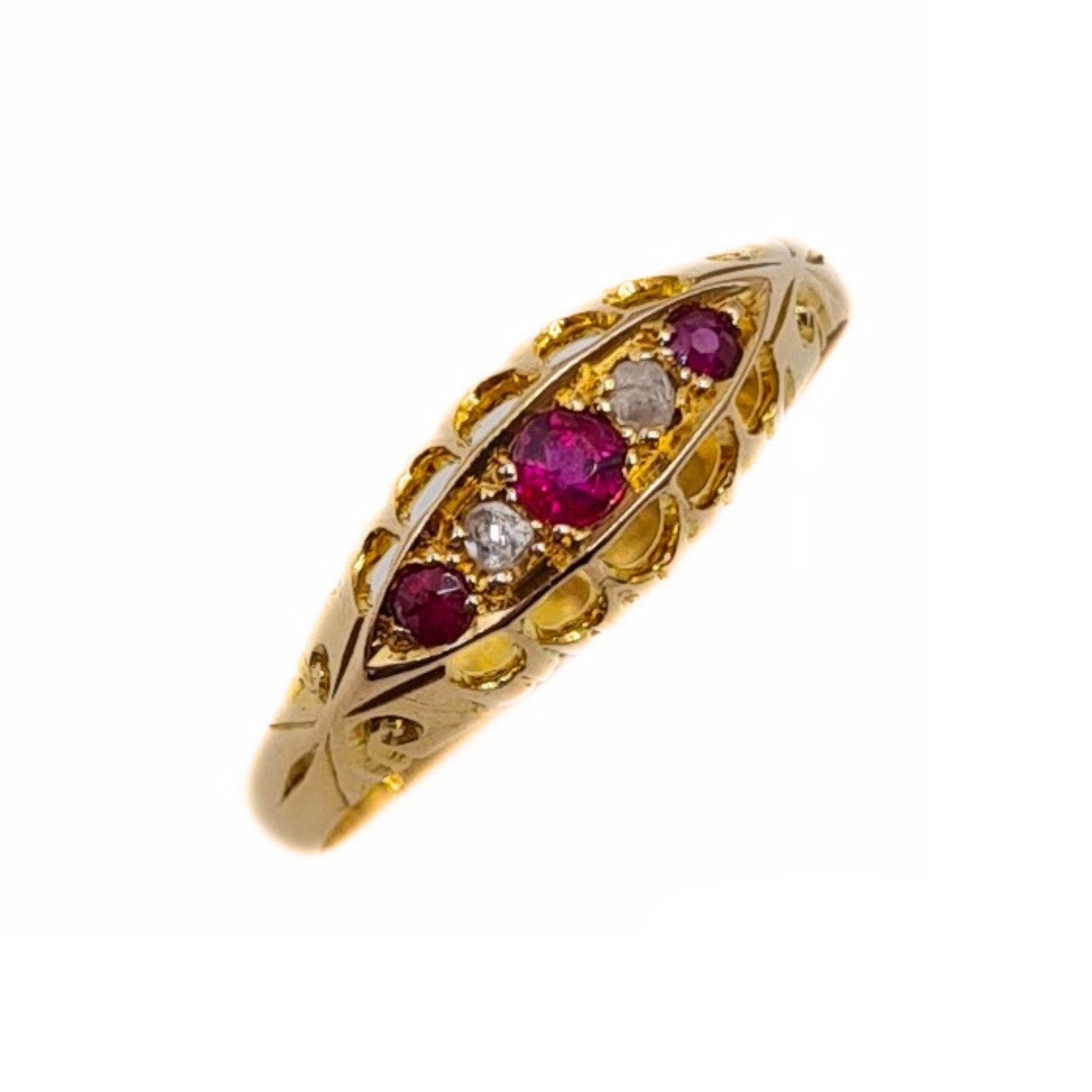 Antique Edwardian 18ct Gold Ruby and Diamond Ring Size UK P, US
