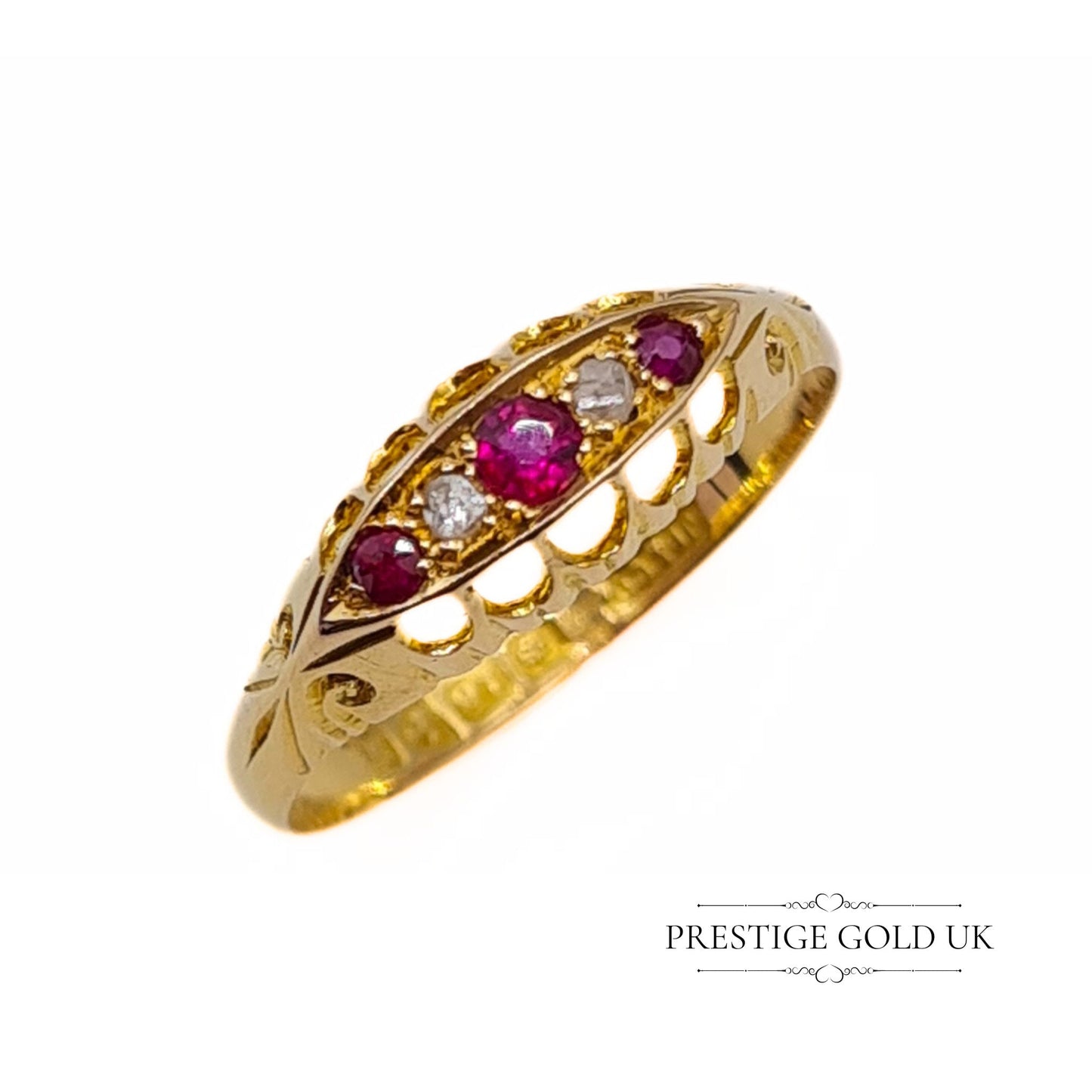 Antique Edwardian 18ct Gold Ruby and Diamond Ring - Size UK P, US 7 3/4, Euro 56