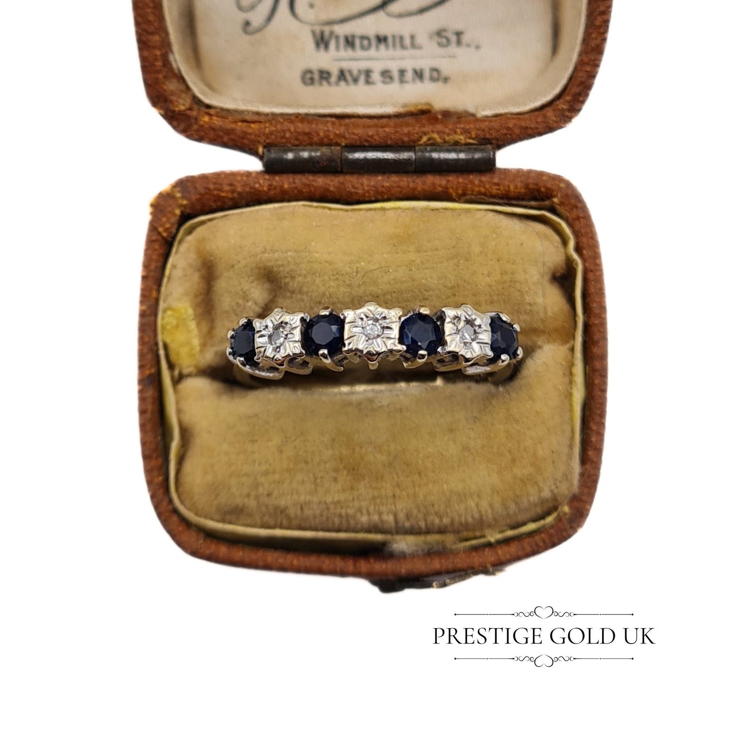 Vintage 9ct Gold Sapphire & Diamond Half Eternity Ring - Size UK L 1/2, US 6, Euro 52