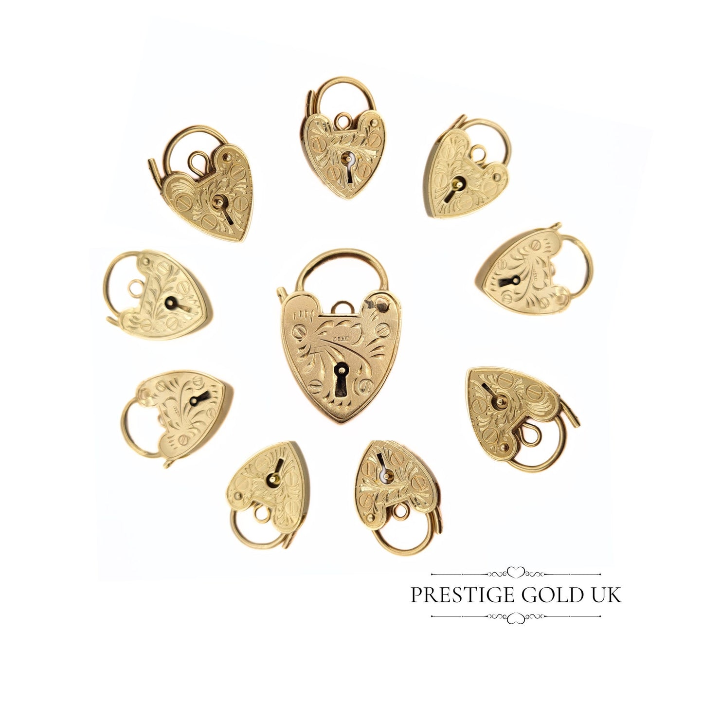 Engraved Small Gold Heart Padlock Pendants 9ct Gold