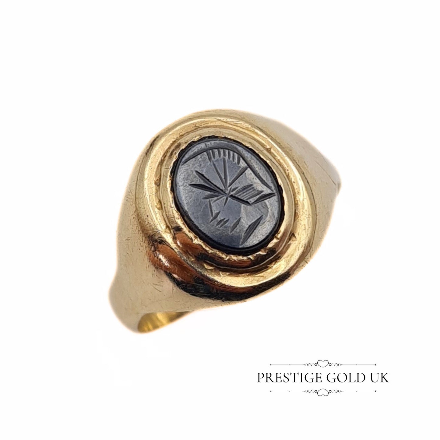 Haematite Carved Intaglio Roman Soldier Ring - Size UK T 1/2, US 9 3/4, Euro 61 1/2