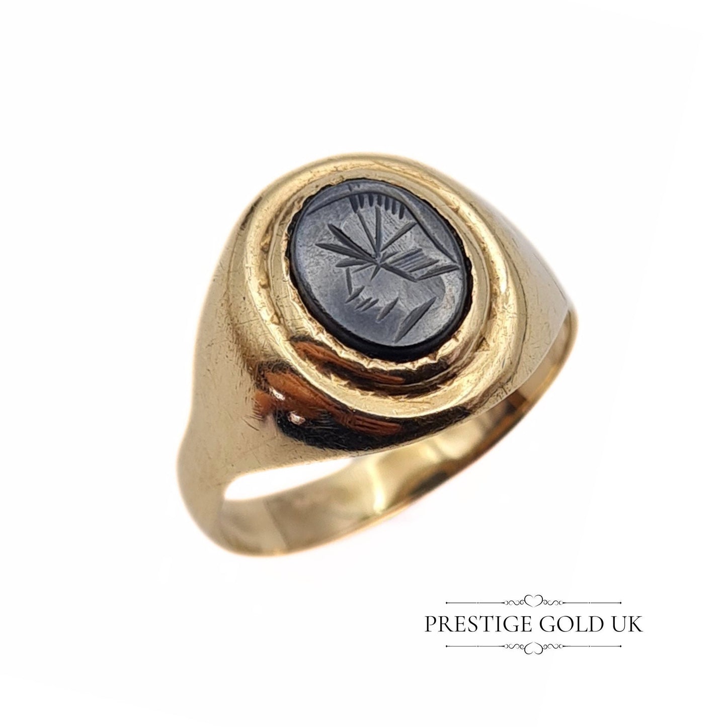 Haematite Carved Intaglio Roman Soldier Ring - Size UK T 1/2, US 9 3/4, Euro 61 1/2