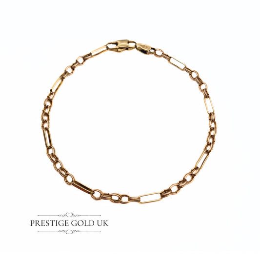 7" Ornate Gold Fancy Figaro Link Bracelet in 9ct Gold 