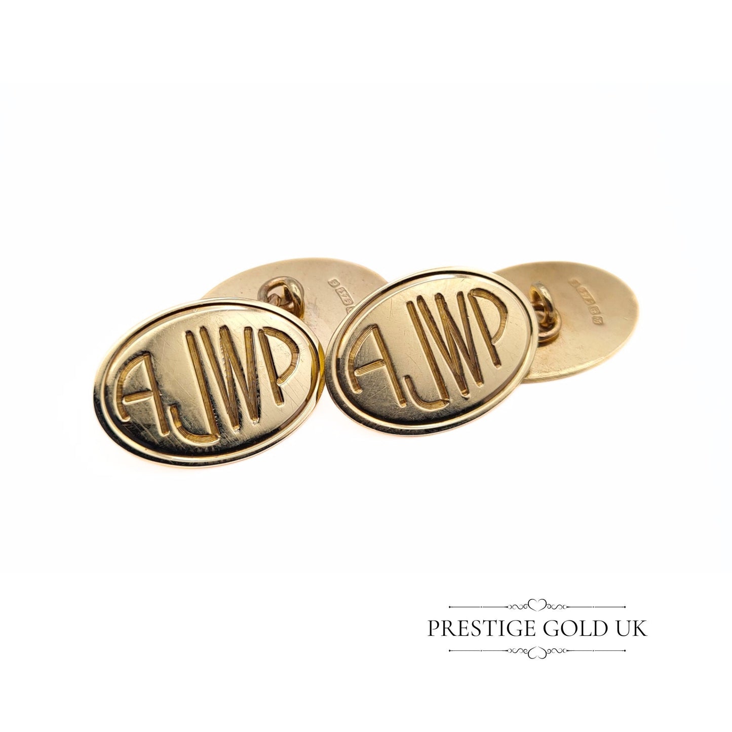 1960s Solid Gold Oval Cufflinks - Engraved 'AJWP'