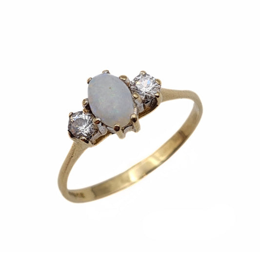 Vintage 9ct Gold Cubic Zirconia & Opal Ring - Size UK K US 5 1/4 Euro 50