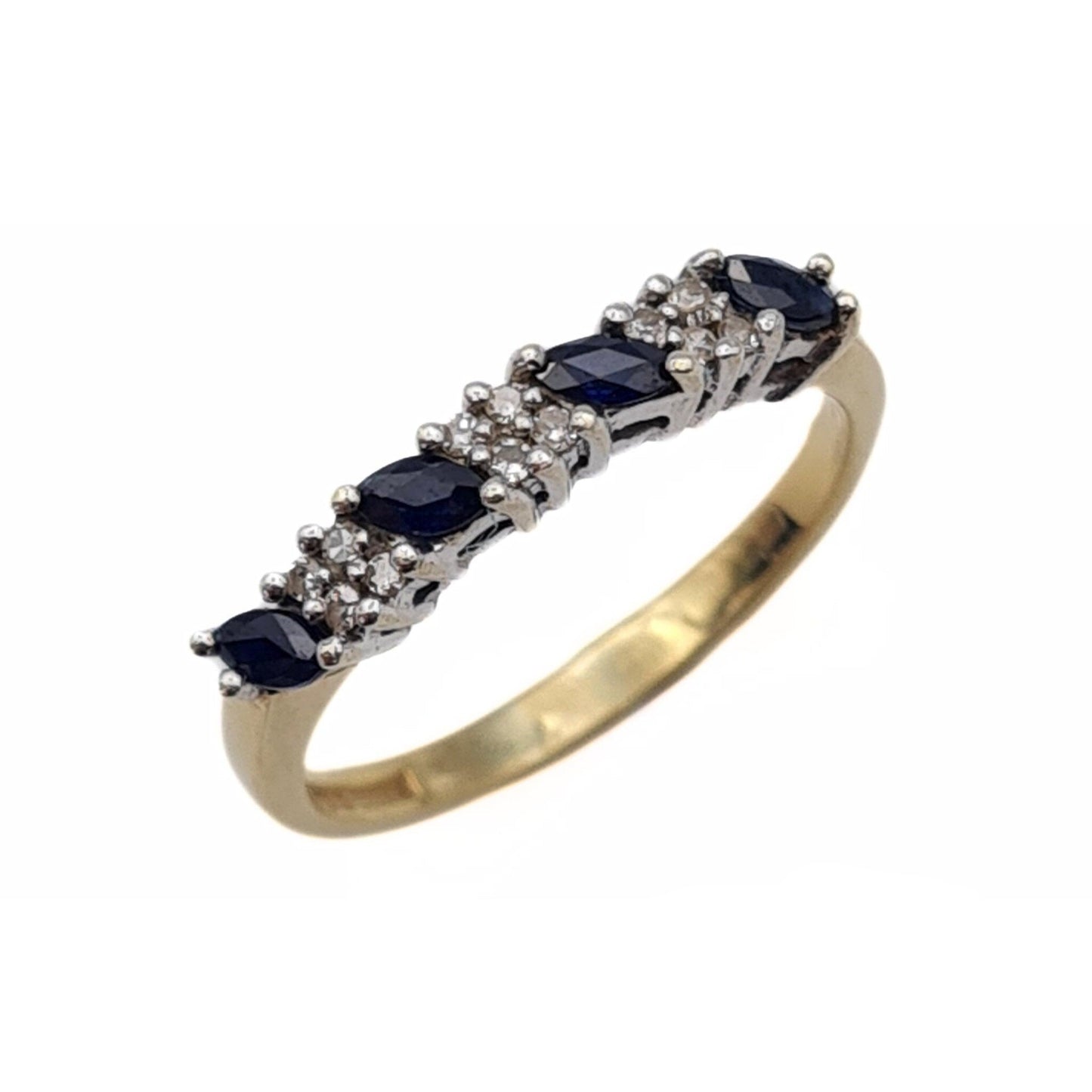 Vintage 9ct Gold Sapphire & Diamond Half Eternity Ring - Size UK O, US 7, Euro 55